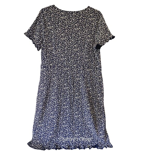 Eddie Bauer Classic Navy Floral Cottagecore Midi Dress Ruffle Trim Sz. XL Tall - Picture 5 of 10